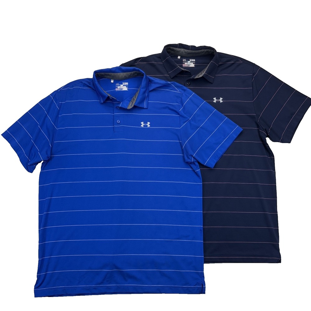 Under Armour Men's XL Polo Shirt Lot of 2 HeatGear Striped Golf Athleisure